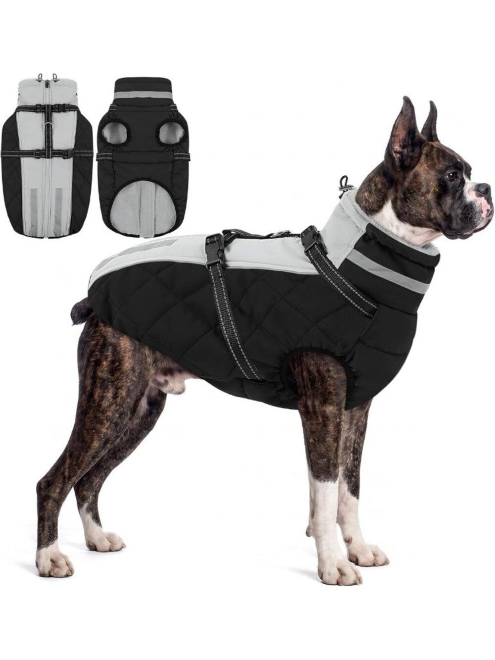 Warm Waterproof Dog Winter Coat with Built-in Harness, Size M - Perfect for Cold